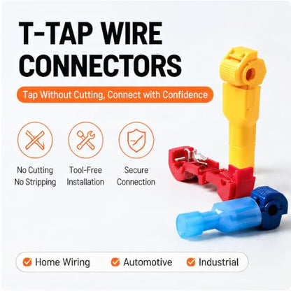 Quick Splice T Tap Wire Connectors for Wiring Self Stripping Disconnect Electrical Connect Assortment Kit 22 20 18 16 14 Gauge Car Speaker Taps Insulated Terminal (120Pcs) lkelyonewy