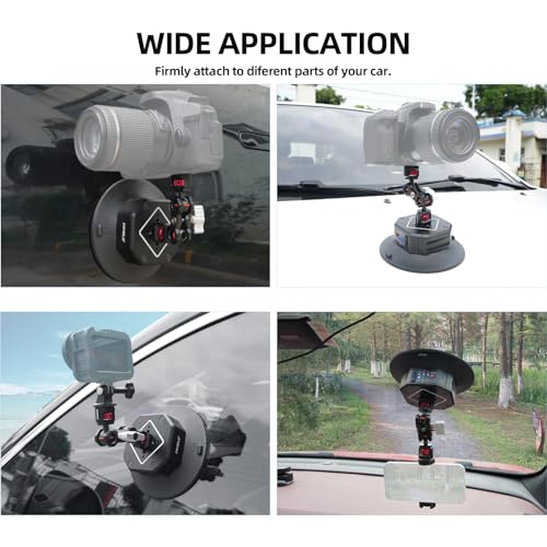 6in Electric Camera Suction Cup Mount Kit with Ball Head Magic Arm, CNC Machined Automatic Air Pump Vacuum Cup, Quick Release Car Mount Compatible with DJI OSMO Pocket 3 Insta360 iPhone - style: 6in / Electric