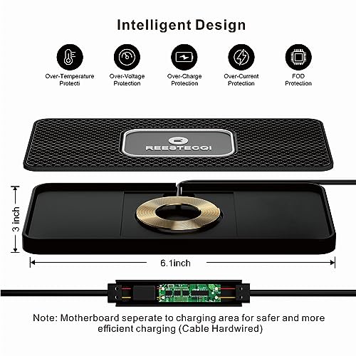 Wireless Car Charger Pad, REESTECQI 15W Wireless Charging Pad for Car Non Slip Phone Car Wireless Charger [40W Car Charger Included] for iPhone 17 16 15 14 13, AirPods 3/Pro 2, Samsung S26/S25/S24