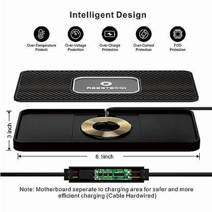 Wireless Car Charger Pad, REESTECQI 15W Wireless Charging Pad for Car Non Slip Phone Car Wireless Charger [40W Car Charger Included] for iPhone 17 16 15 14 13, AirPods 3/Pro 2, Samsung S26/S25/S24