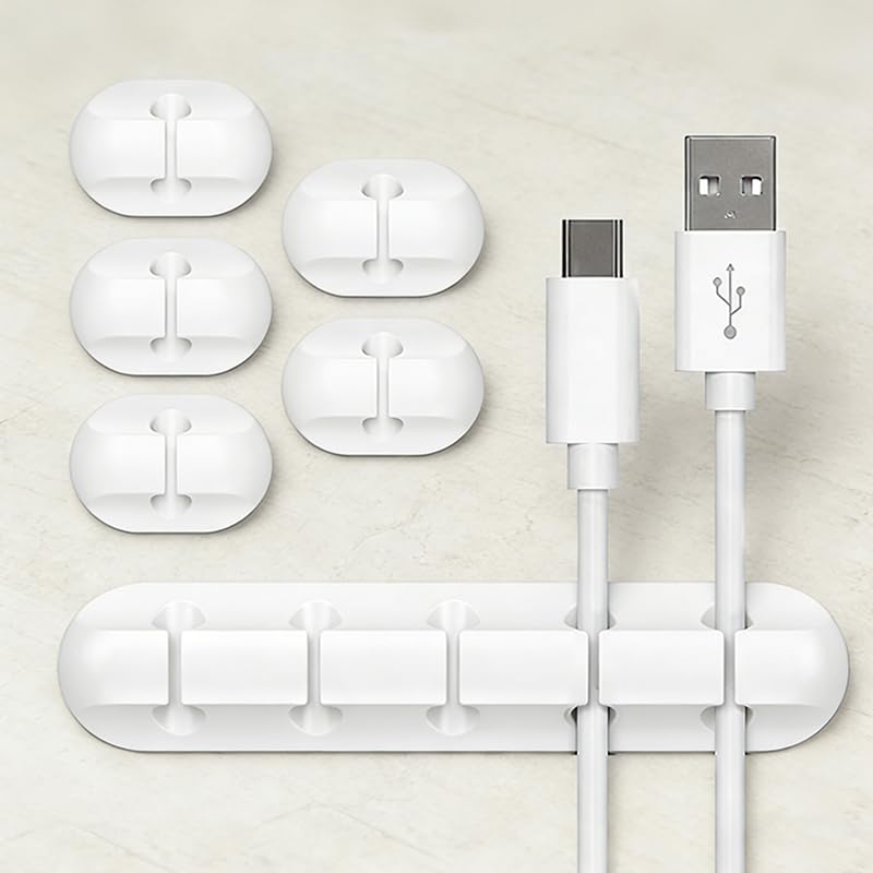 6-Pack White Cable Clips, Adhesive Cord Organizer for Desk Management