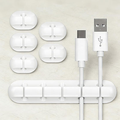 6-Pack White Cable Clips, Adhesive Cord Organizer for Desk Management