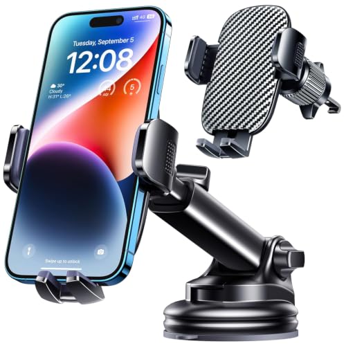 Phone Mount for Car Phone Holder [Military-Grade Suction & Stable Clip] Car Phone Holder Mount Windshield Dashboard Air Vent Universal Automobile Mount Fit Shower & Wall Mounts iPhone
