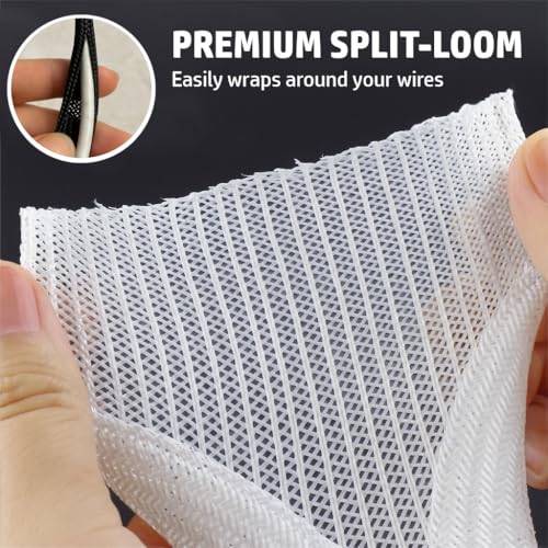 MGI SpeedWare Braided Split-Sleeve White Wire Loom for High-Temperature Automotive Harness and Home Cable Management 10 feet (1/8") - color: White, size: 1/8" - 10ft
