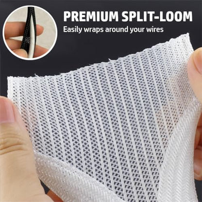 MGI SpeedWare Braided Split-Sleeve White Wire Loom for High-Temperature Automotive Harness and Home Cable Management 10 feet (1/8") - color: White, size: 1/8" - 10ft