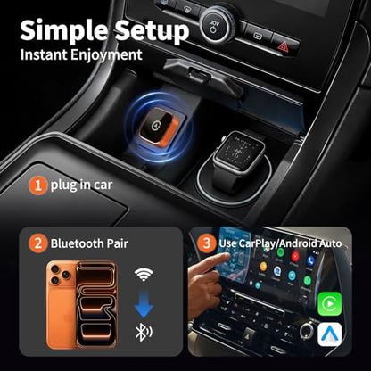 Carplay Wireless Adapter 2026 New, Bluetooth Apple Carplay Adapter Apple Car Play Wireless Carplay Adapter 2026 Mini USB Design with Fast Stable Connection 2-In-1 for Apple iOS 10+ Android 11+ Version