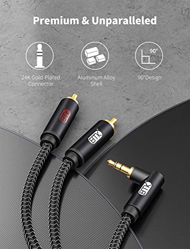 EMK 3.5mm to RCA Stereo Audio Cable - Gold Plated, 90° Aux Male to 2RCA Male, 3ft/1M - Compatible with Smartphones, MP2, Tablets, Speakers, Home Theater - color: 90° 3.5mm Male to 2 RCA Male, size: 3 Ft/1M, style: 3.5mm to 2RCA