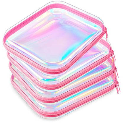 Hoolerry 4 Pcs Hard Clear Zipper Case,Clear,9.8 X 7.9 X 2 In,Pink Laser - color: Pink Laser, size: 9.8 x 7.9 x 2 in