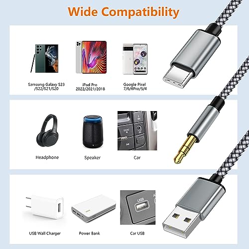 USB C to 3.5mm Aux Audio Cable with Charging, 2 in 1 USB C to 3.5mm Car Stereo Headset Audio Cable with PD 18W Charging Compatible with iPhone 17/16, Samsung Galaxy S26/S25/S24/S23+, Google Pixel 10 9 - color: Gray