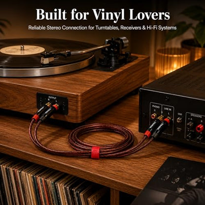 RCA Phono Cable 5 Feet - Low Noise Shielded Turntable Cable, Gold Plated 4N OFC Male to Male Stereo Audio Cable for Technics Panasonic Vinyl Record Player Phono Preamp