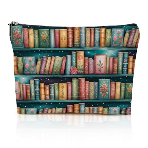 Book Lovers Gifts Makeup Bag, Bookshelf Cosmetic Bags Travel Organizer Bag - color: Multicolor 014