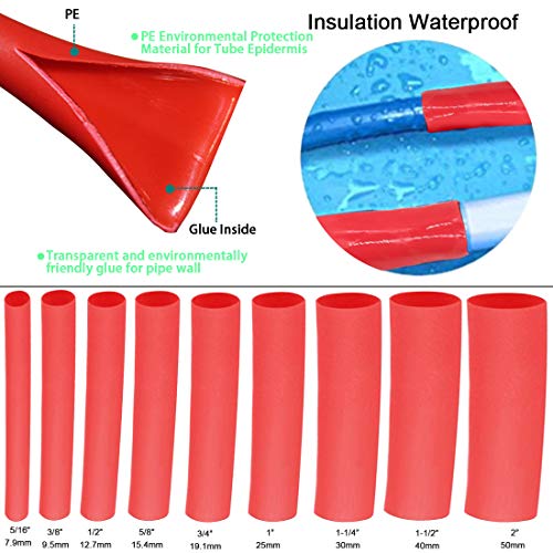 Dual Wall Heat Shrink Tubing 3:1 Ratio Heat Activated Adhesive Glue Lined Marine Shrink Tube Wire Sleeving Wrap Protector 4Ft (Dia 50mm(2") Red) - color: Dia 50mm(2") Red