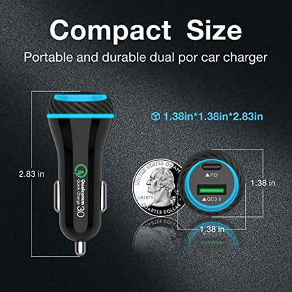 MOCA USB-C Car Charger, 51W USB-C & USB-A 2-Port PD/QC 3.0 Car Power Adapter W/ 2pcs 3.3ft A-P/C-P Cable Car Charger for iPhone 17/16/15 Series, Samsung Galaxy S25/S24/S23 Series, iPad Pro, AirPods - color: Carbon Fiber Texture