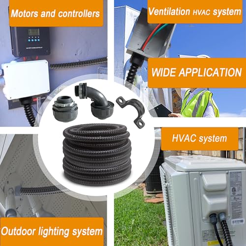 (1/2" Dia * 50 Feet) Yariwiz Black Special Extra Flexible Electrical Conduit Liquid Tight PVC Conduit Kit with 5 PCS Coupling, 3 PCS Elbow and 10 PCS Strap, Sealtight Seal Flex Liquidtight Wire - style: 1/2 inch-50ft-Kit