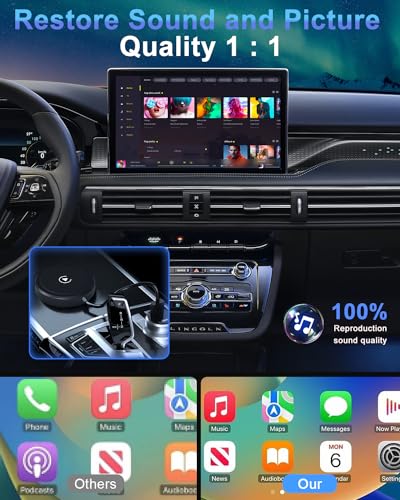 HEI LIANG Wireless Carplay Adapter, Converts Wired to Wireless Carplay Dongle for Wireless Control Plug & Play Carplay Fit for Cars 2016 & for Apple iPhone iOS 10+(Round), Round&Black