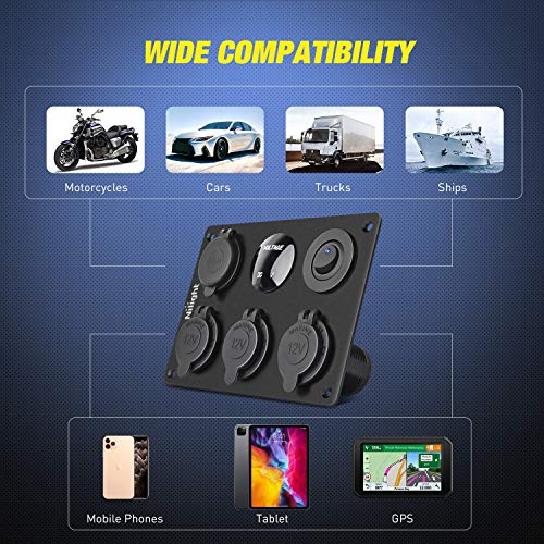 Nilight 6 in 1 Charger Socket Accessory Power Outlet Panel 12V 24VDC - color: Cigarette Socket Panel