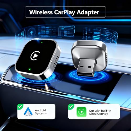 2026 Ultra Mini Wireless Carplay Adapter for iOS & Android Auto, USB for Apple Car Play Dongle Plug & Play for iOS 10+ & Android 10+, Auto-Reconnect, Stable & No Lag (Sliver)