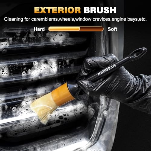 MVEQRRN 7PCS Car Detailing Brush Set,Boars Hair Detail Brush Kit(Gold) - color: 7PCS detailing brush gold
