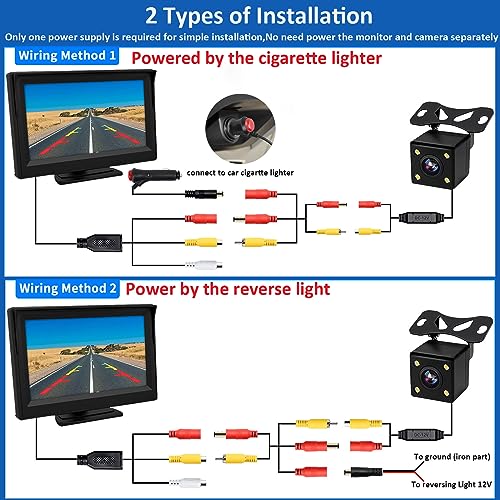 Backup Camera with 5Inch Monitor, 170 Degree Wide View Angel Night Vision Waterproof Vehicle Reverse Rear View Camera System for Car Truck - size: 5''+ Camera
