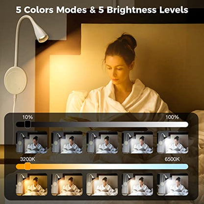 SANKEDOU LED Wall Mount Reading Light, Bedside Reading Lights, 5 Dimmable - color: White-2P