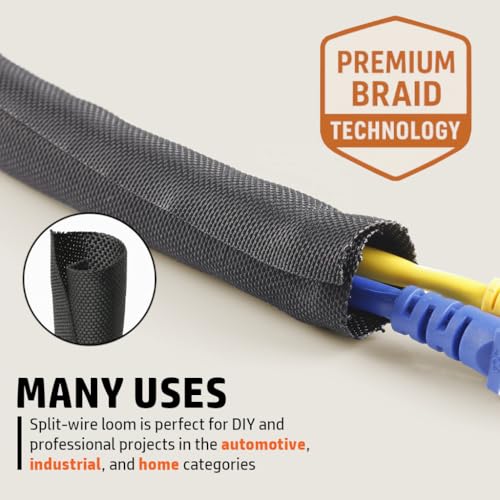 MGI SpeedWare Woven Mesh Split-Sleeve Wire Loom for High-Temperature Automotive Harness and Home Cable Management - 25 feet (1/8") - size: 1/8"