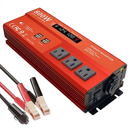 800W Peak 1600W Power inverters for Vehicles,Peak 1600 watt, Car 12V DC to 110V AC Converter 4x2.4A USB Ports Car Charger with 1 Cigarette Lighter Ports,LCD Digital Display - size: 800W