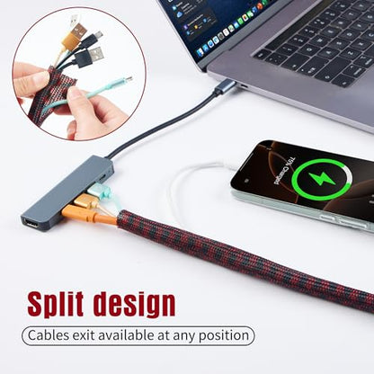 Cable Sleeve Self-Wrapping Wire Loom,Black Red,1/2 Inch x 10FT - color: Black red, size: 1/2"-10ft