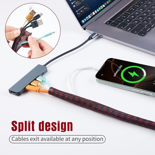 Cable Sleeve Self-Wrapping Wire Loom, Black Red,1 Inch x 50FT - color: Black red, size: 1"-50ft
