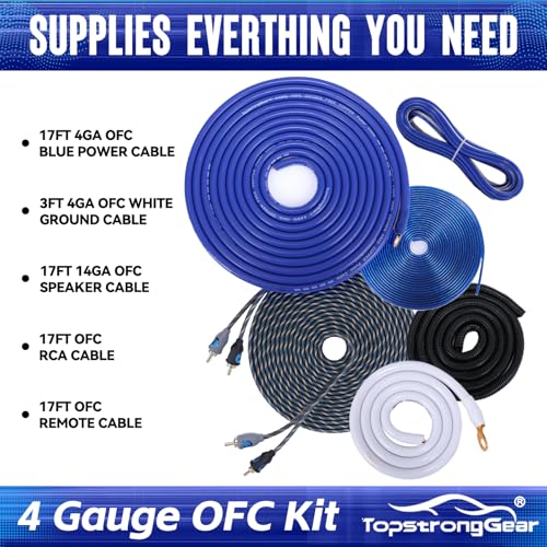 4 Gauge OFC Amp Kit Car Audio Amplifier Wiring Install Kit for Car, Truck - size: 4 Gauge OFC