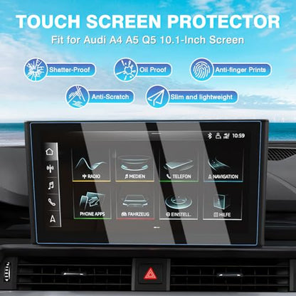 Karltys [Upgrade 2 Pack 2020-2025 Audi A4 A5/2021-2025 Audi Q5 Screen Protector 10.1-Inch [No Glare & Fingerprint] for Touchscreen, HD Clear Tempered Glass Protector Audi Accessories - size: 2020-2025 Audi A4 A5/2021-2025 Q5 10.1-Inch