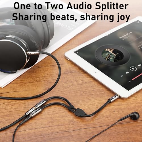 J&D Headphone Splitter 1/8 Audio Stereo Y Splitter Aux Extension Cable, Gold Plated Heavy Duty 3.5mm TRS Male to 2 X 3.5mm TRS Female Headphone Jack Adapter for Earphone, 0.65 Feet