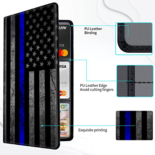 Car Registration and Insurance Card Holder, Premium Leather Vehicle Wallet Cover for Glove Box Car Organizer Drivers License / Cards / ID - Essentials Document Holder, Thin Blue Line American Flag - color: Thin Blue Line American Flag