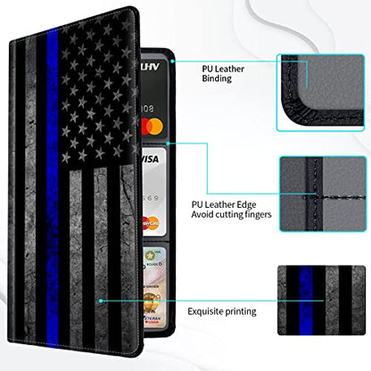 Car Registration and Insurance Card Holder, Premium Leather Vehicle Wallet Cover for Glove Box Car Organizer Drivers License / Cards / ID - Essentials Document Holder, Thin Blue Line American Flag - color: Thin Blue Line American Flag
