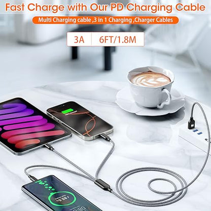 Long Multi Charging Cable,USB Universal Charger,2Pack 6ft Car Cord - color: Grey/Black-6FT-2Pack