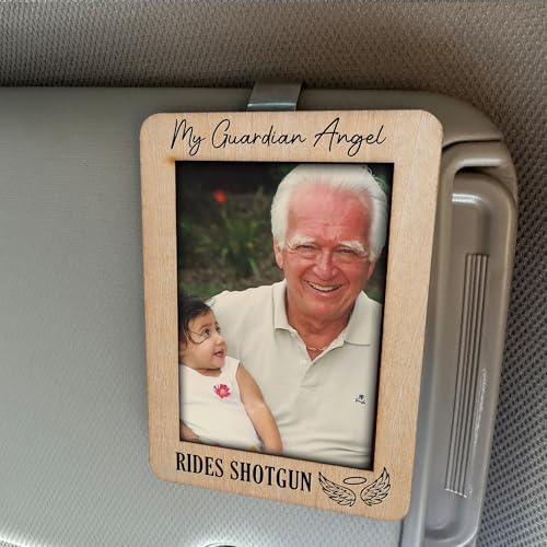 Guardian Angel Visor Clips for Cars, Car Angel Picture Frame With Visor Clip, Car Guardian Angel Visor Clip, Memorial Car Visor Clip With Picture, Guardian Angel For Car, Drive Safe Visor Clip - color: My Guardian Angel Rides Shotgun