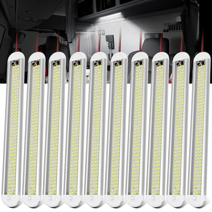 12v LED Interior Light Bar，CT CAPETRONIX 120LEDs 1500LM 8W DC 12 Volt led Strip Lights with ON/Off Switch，for Enclosed Cargo Trailer, Car RV Van Truck Lorry Camper Boat Caravan Motorhome (10Pack)