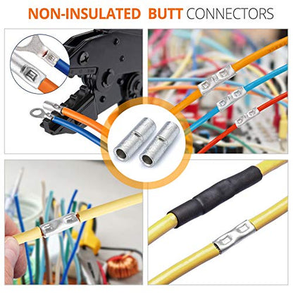 SVAAR 280 PCS Non‑Insulated Butt Splices Kit, 26‑8 AWG Tinned Copper Seamless Barrel Crimp Butt Connectors, Uninsulated Wire Repair Splice Terminals for 26‑8 Gauge Wire - color: Non-Insulated Splice - Tinned Copper