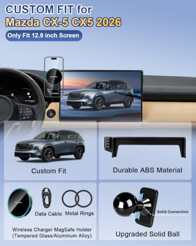 SKYLOTEC Magnetic Charger Cell Phone Holder for Mazda CX5 2026 Phone Mount - color: Magnetic Wireless Charger, size: 2026 Mazda CX5 | 12.9-Inch