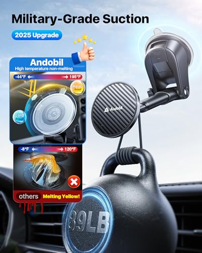 【Military-Grade】andobil 3 in1 Magnetic Phone Holder for Car Dashboard Windshield Vent 【Upgrade Suction & Strongest Magnet】Retractable for MagSafe Car Mount Mats for iPhone 17 16 15 14 Pro Max Sumsung - color: dashboard-black