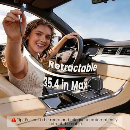 OHLPRO Retractable Car Charger Cigarette Lighter Adapter, 168W 5 in 1 Fast Phone Charging Built-in Replaceable Fuse, Socket Splitter with USB C and USB i Cord, Fit for Phone iPad Galaxy GPS, Black - size: USB-C+USB-i