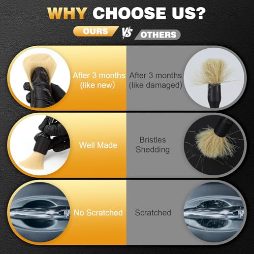 MVEQRRN 7PCS Car Detailing Brush Set,Boars Hair Detail Brush Kit(Black) - color: 7pcs detail brush set black