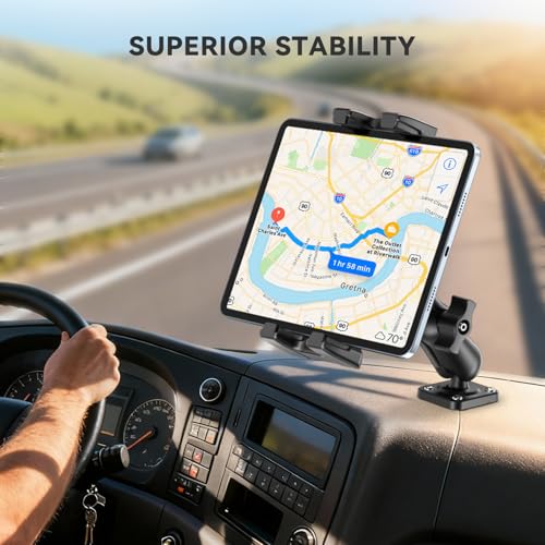 OHLPRO Car Tablet Holder - Heavy Duty Drill Base, Tablet Mount for Truck Compatible with iPad Samsung Tab 5"-13" Tablets and Phones, iPad Stand for Wall/Business/Vehicle/Desktop, etc.-4-inch Arm - size: 4-inch Arm