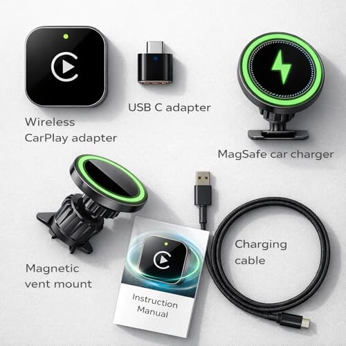 Wireless CarPlay Adapter for iPhone, Converts Wired to Wireless CarPlay, Plug & Play USB Dongle, Fast Auto Connect, Low Latency, Compatible with iOS & Factory CarPlay Cars