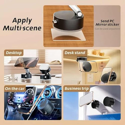 Oudvaker Foldable Magnetic Vacuum Phone Holder, 360° Electric Suction Car Mount, Double-Sided Swivel Stand for Car, Mirror, Gym, Kitchen, Hands-Free Portable Phone Holder (Wihte) - color: Wihte