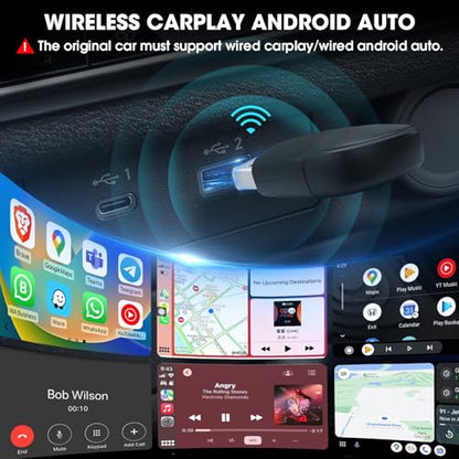 Wireless Apple CarPlay Adapter for iPhone: Mini Bluetooth Android Auto Car Dongle with USB-A Type-C