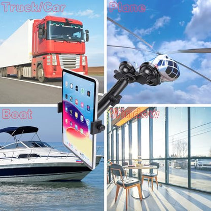 Tablet Mount with Dual Suction Cup Base for Truck Car Windshield, Aluminum Arm Heavy Duty Tablet Suction Holder for Window, Compatible with iPad Pro 12.9" Air Mini 6.5-13" Tablets