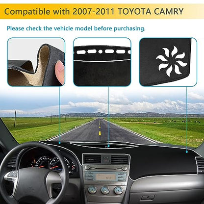 Dashboard Cover Suitable for Toyota Camry 2007 2008 2009 2010 2011 Car Dashboard Cover Sun Visor Mat Non-Slip Polyester Dashboard Accessories (Black) - size: 2007-2011 For Toyota Camry