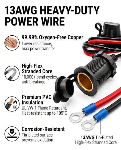2-Pack 1FT 13AWG 12V Waterproof Cigarette Lighter Socket Extension Outlet - size: 1FT(2pack)