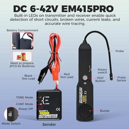EM415Pro Automotive Wire Tracer Circuit Breaker Finder-Car Broken Wire Detector Tool,DC 6-42V Low-Voltage Auto Circuit Tester for Cars Truck Boat and Low Voltage DC Diagnostics