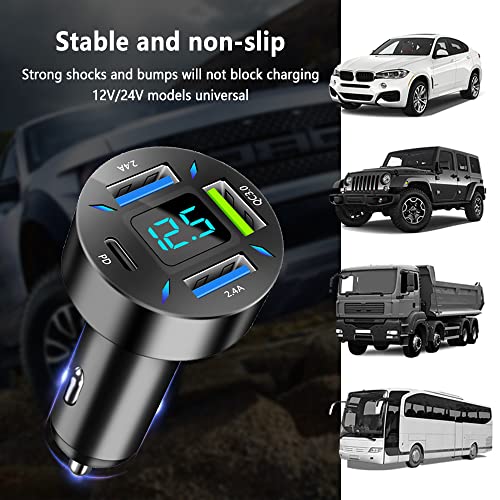 Car Charger 66W Super Fast Charging with USB C&QC 3.0(Voltmeter&LED Lights) Universal Quick Charge for 12-24V Car Cigarette Lighter Plug,Compatible with iPhone 14 13,S22,iPad(2Pcs-Black-QC/PD/2.4A) - color: 2Pcs-Black-QC/PD/2.4A